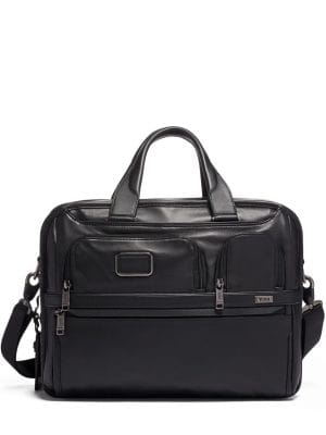tumi black leather laptop bag